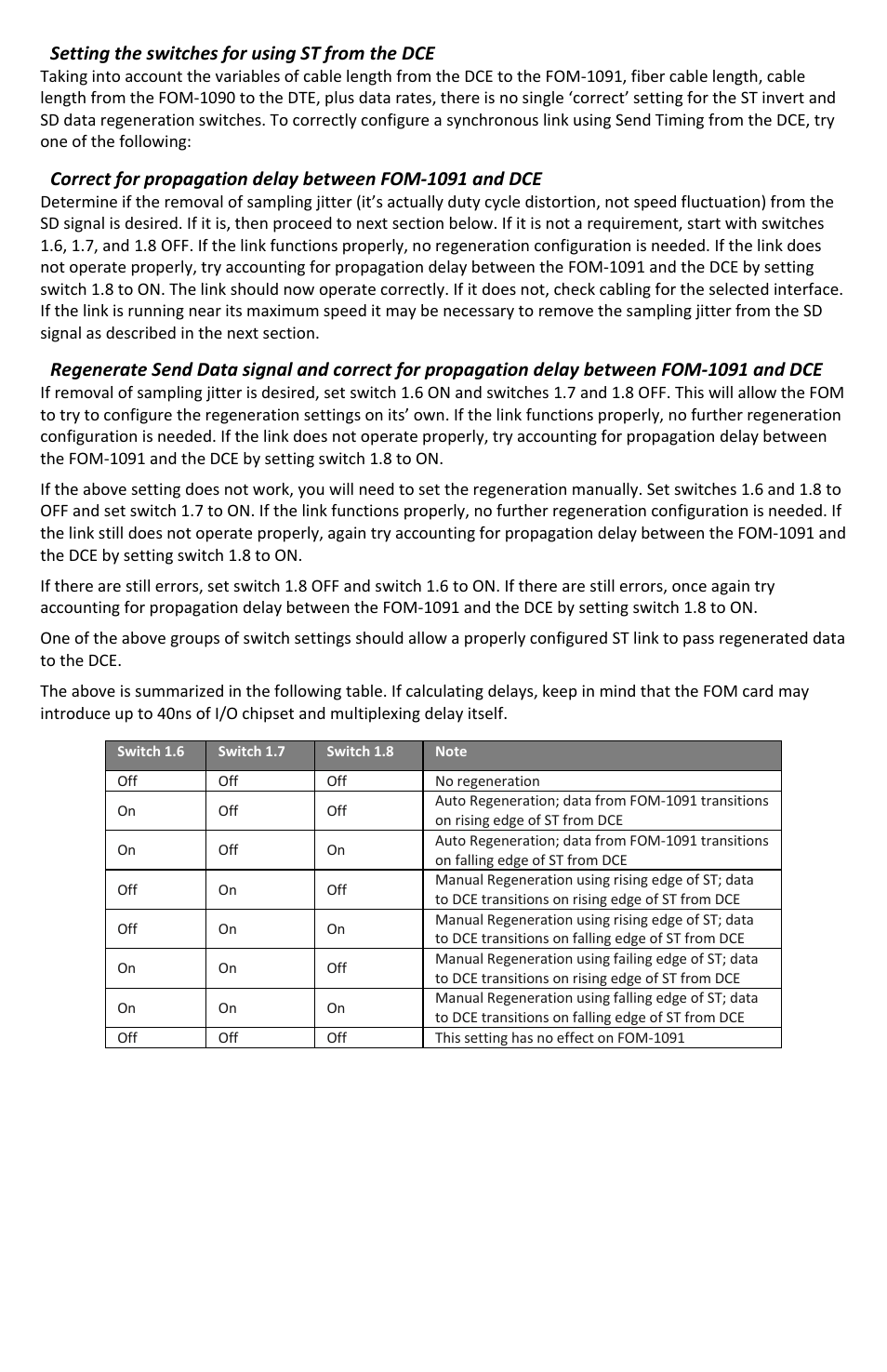 Setting the switches for using st from the dce | FiberPlex FOM-1090 User Manual | Page 15 / 24