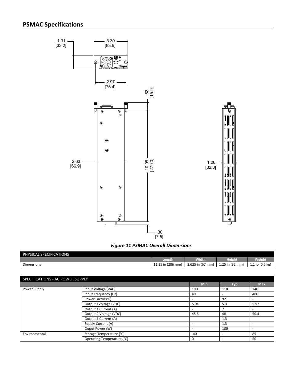 Psmac specifications, Figure 11 psmac overall dimensions | FiberPlex WDM8 User Manual | Page 22 / 24