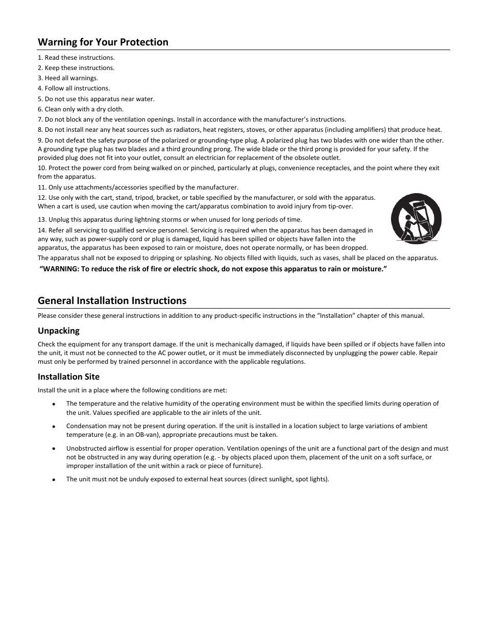Warning for your protection, General installation instructions | FiberPlex WDM8 User Manual | Page 3 / 24