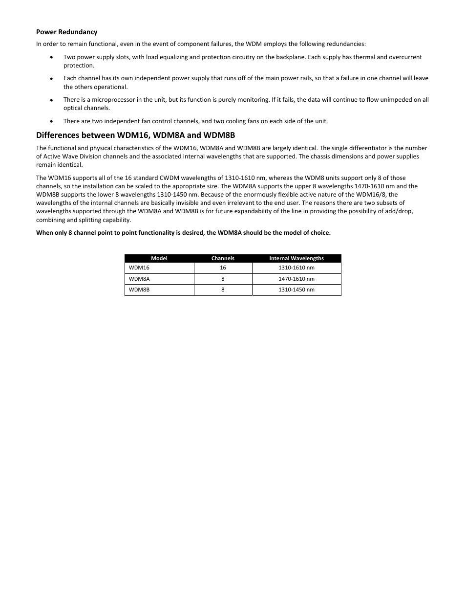 Differences between wdm16, wdm8a and wdm8b | FiberPlex WDM8 User Manual | Page 7 / 24