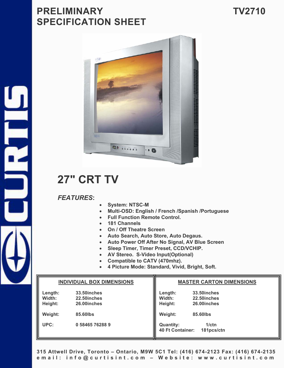 Curtis TV2710 User Manual | 1 page