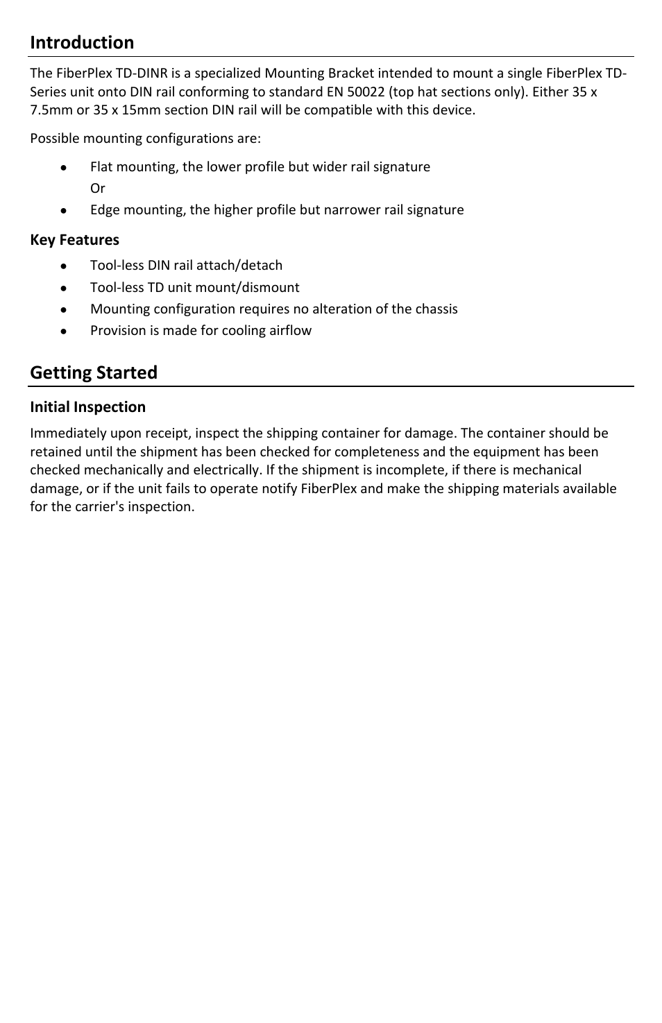 Introduction, Getting started | FiberPlex TD-DINR User Manual | Page 3 / 8