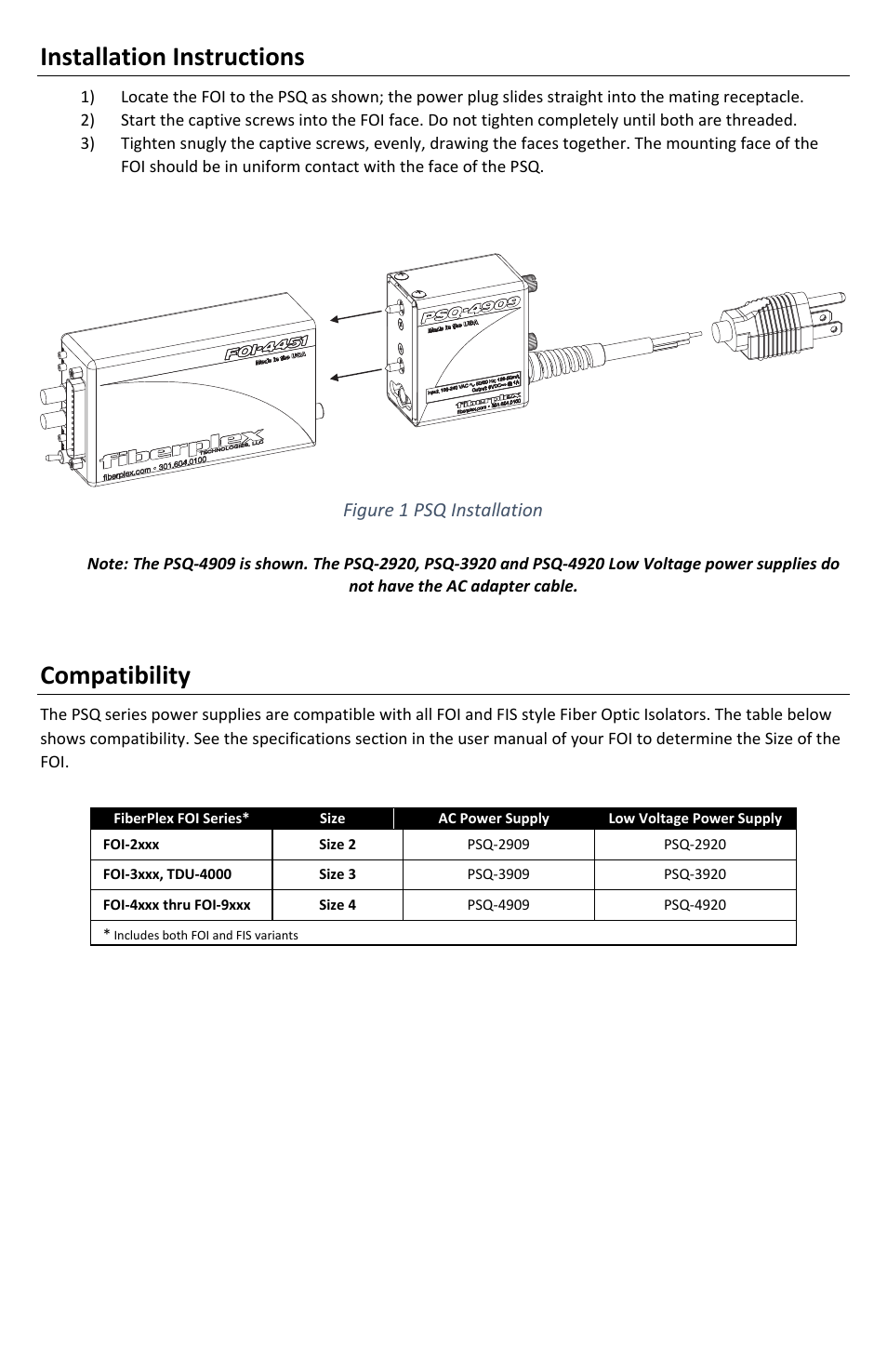 Installation instructions, Compatibility | FiberPlex PSQ-2909 User Manual | Page 5 / 8