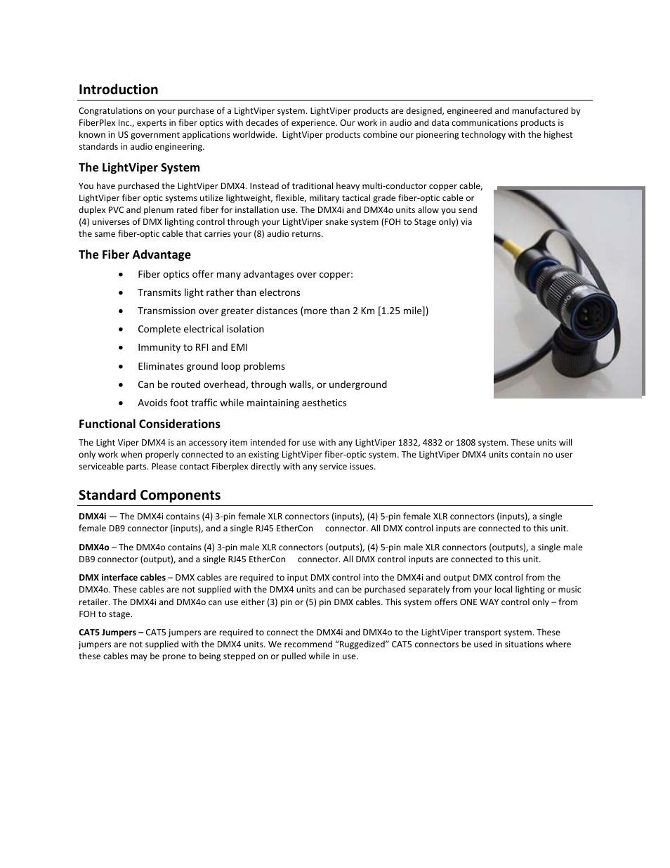 Introduction, Standard components | FiberPlex DMX4i User Manual | Page 6 / 12