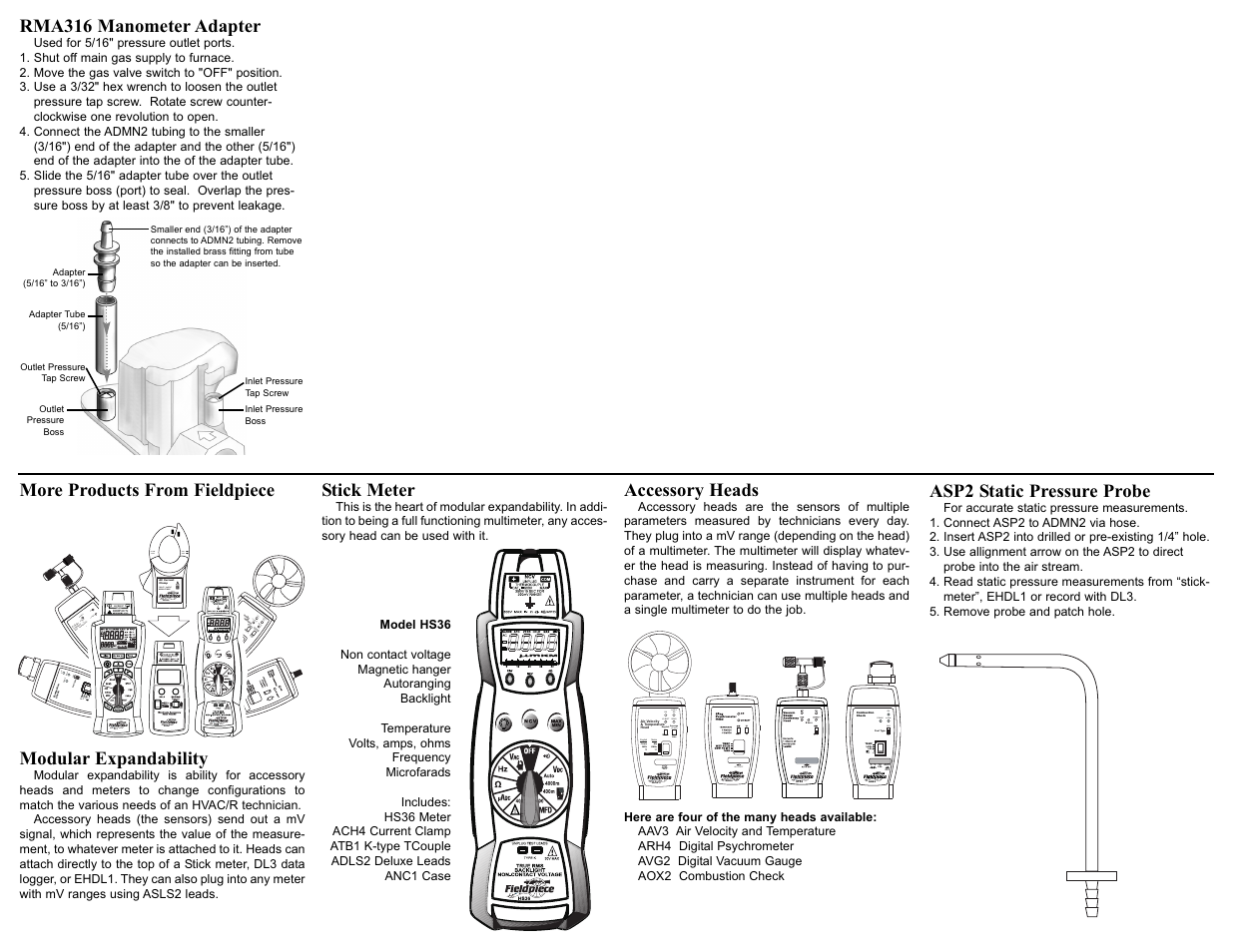 Fieldpiece ADMN2 - Dual Port Manometer Accessory Head User Manual | Page 2 / 2