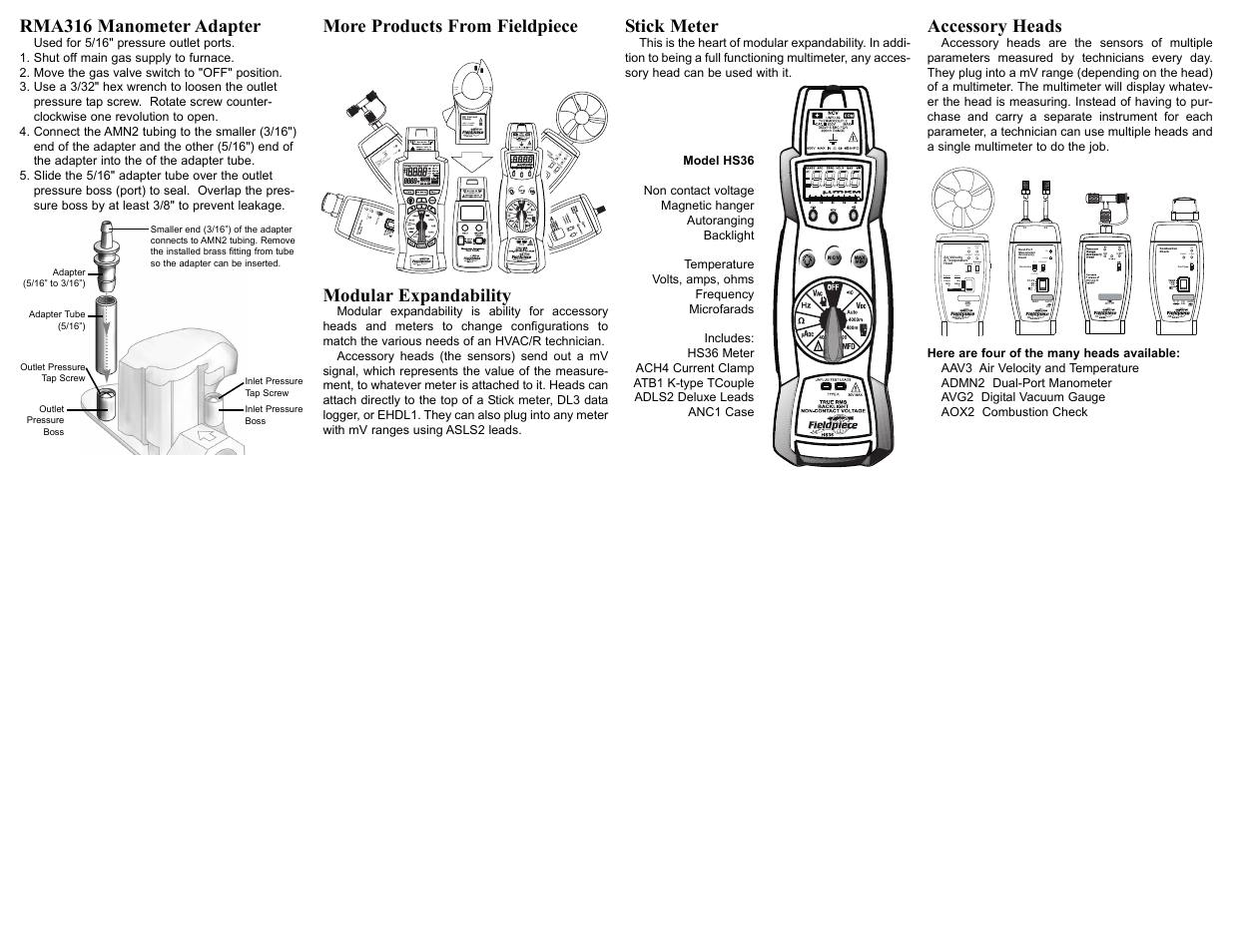 Fieldpiece AMN2 - Manometer Accessory Head User Manual | Page 2 / 2