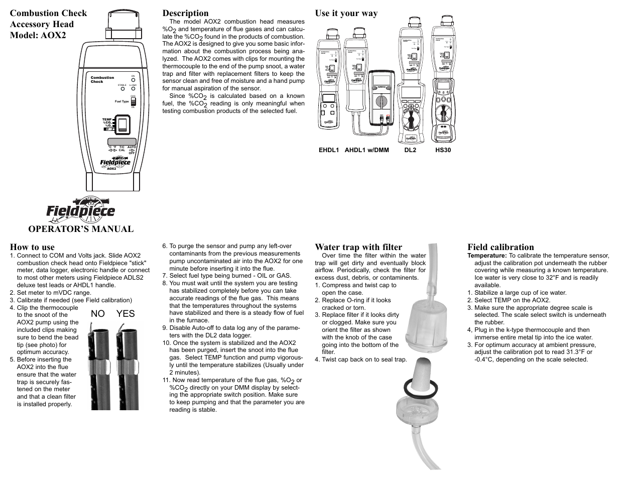 Fieldpiece AOX2 - Oxygen and Carbon Dioxide Accessory Head User Manual | 2 pages