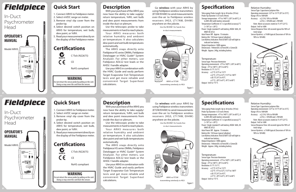 Fieldpiece ARH5 - Psychrometer Accessory Head User Manual | 2 pages