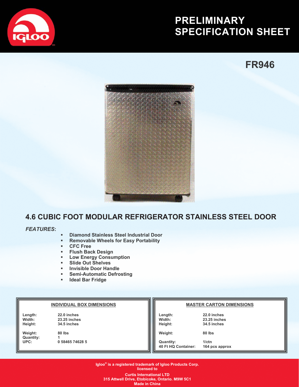 Curtis FR946 User Manual | 1 page