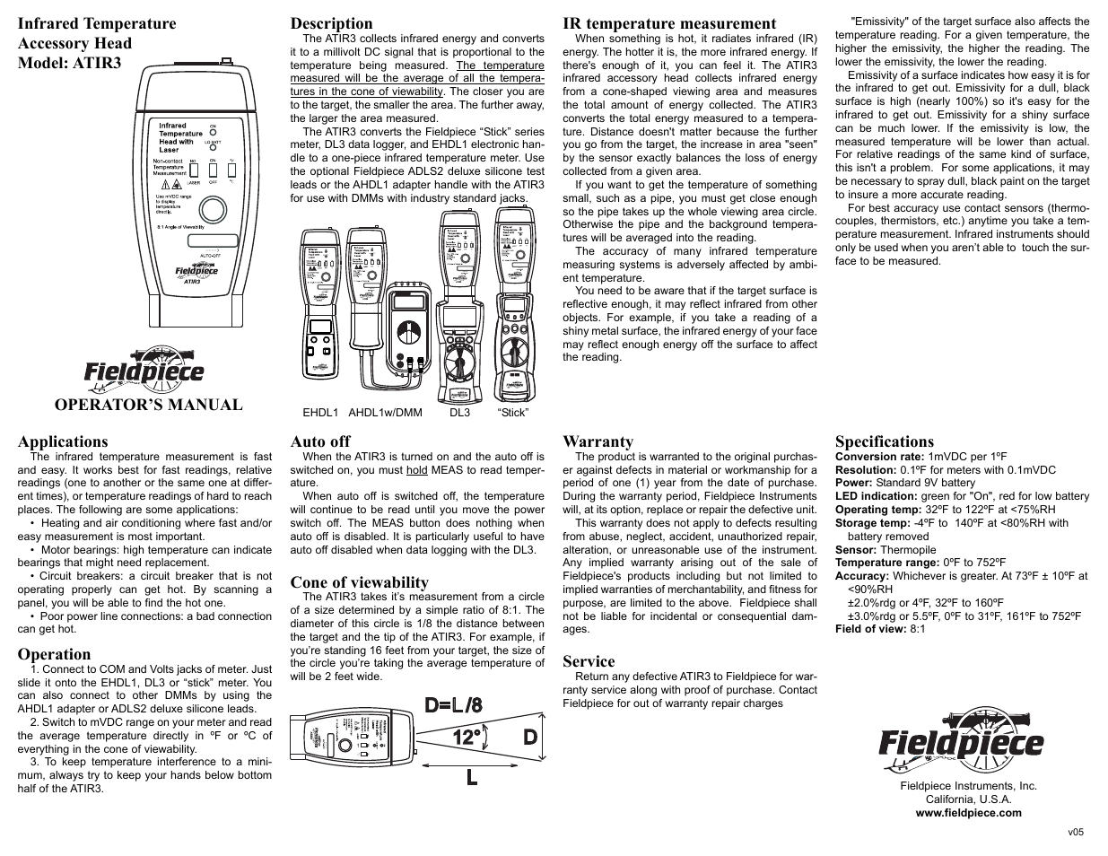 Fieldpiece ATIR3 - Infrared Temperature Accessory Head User Manual | 1 page