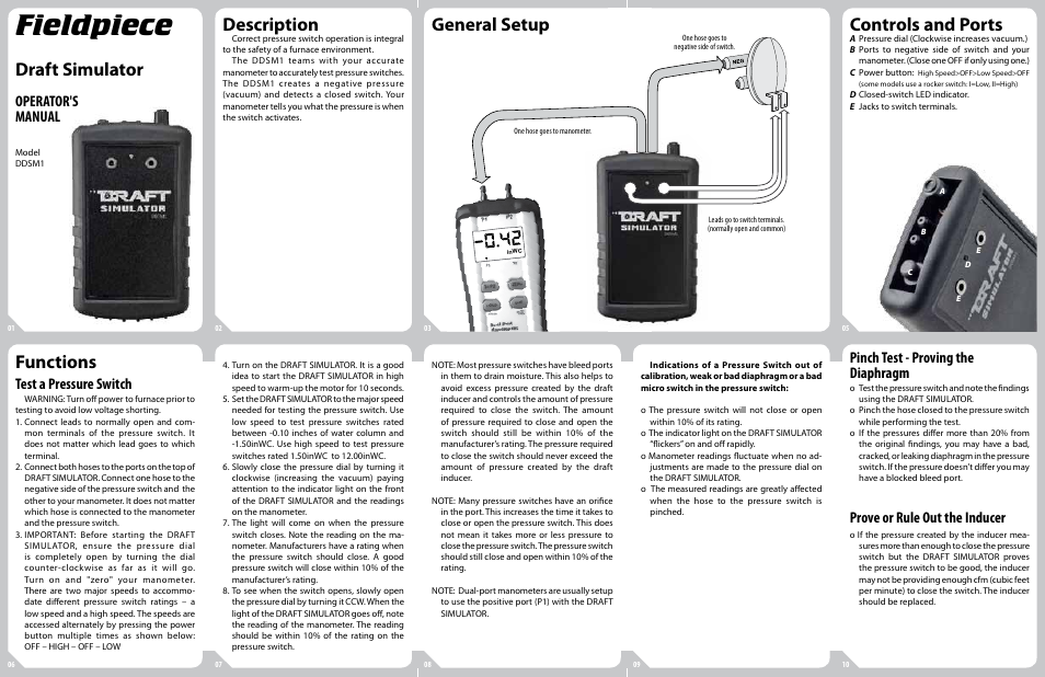 Fieldpiece DDSM1 - Draft Simulator User Manual | 2 pages
