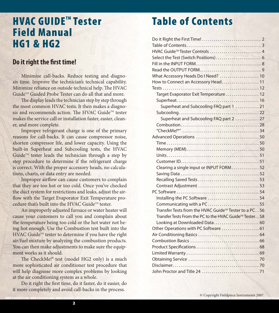 Fieldpiece HG2 - HVAC Guide System Analyzer User Manual | Page 2 / 37