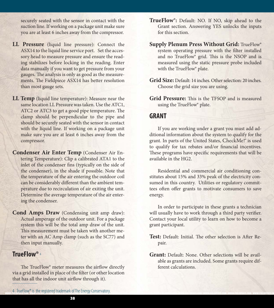 Trueflow, Grant | Fieldpiece HG2 - HVAC Guide System Analyzer User Manual | Page 20 / 37