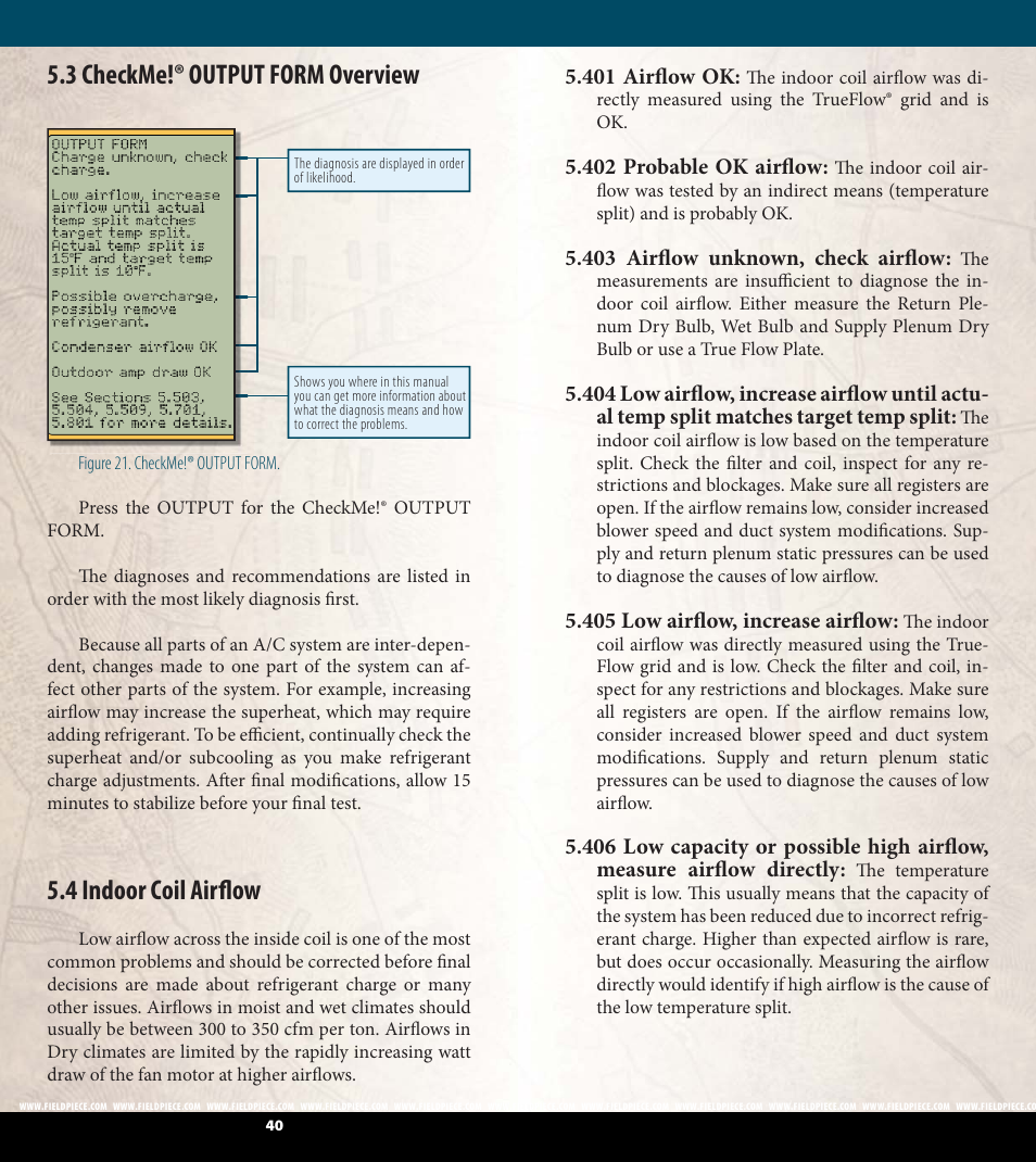 3 checkme!® output form overview, 4 indoor coil airfl ow | Fieldpiece HG2 - HVAC Guide System Analyzer User Manual | Page 21 / 37