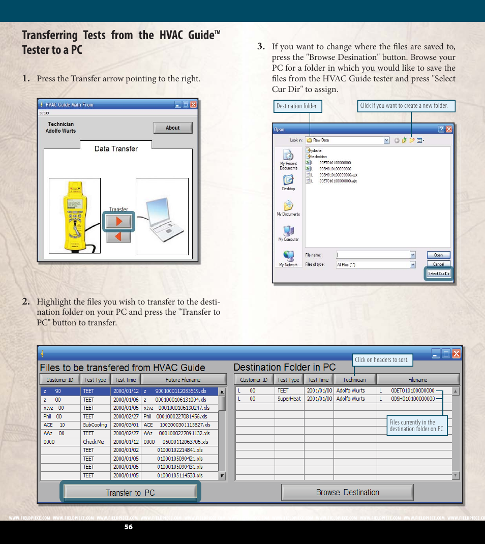 Transferring tests from the hvac guide, Tester to a pc | Fieldpiece HG2 - HVAC Guide System Analyzer User Manual | Page 29 / 37