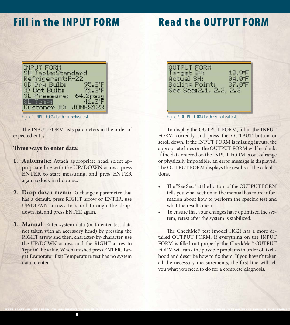 Fill in the input form, Read the output form | Fieldpiece HG2 - HVAC Guide System Analyzer User Manual | Page 5 / 37