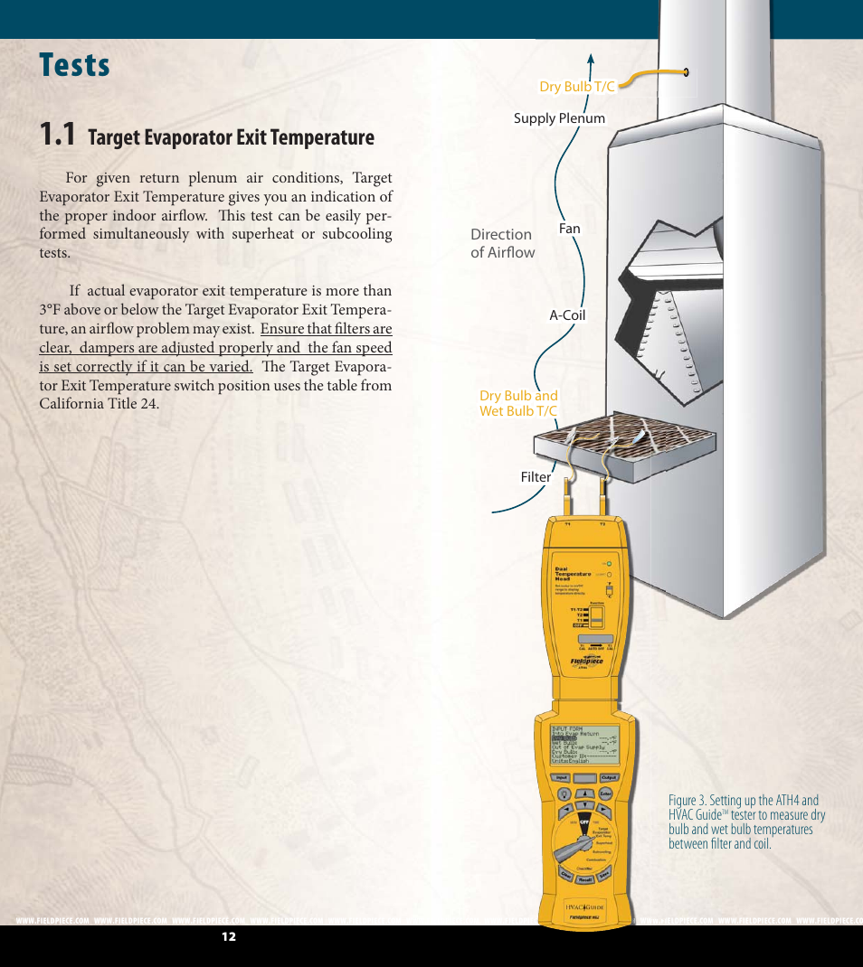 Tests 1.1, Target evaporator exit temperature, Figure 3. setting up the ath4 and hvac guide | Fieldpiece HG2 - HVAC Guide System Analyzer User Manual | Page 7 / 37