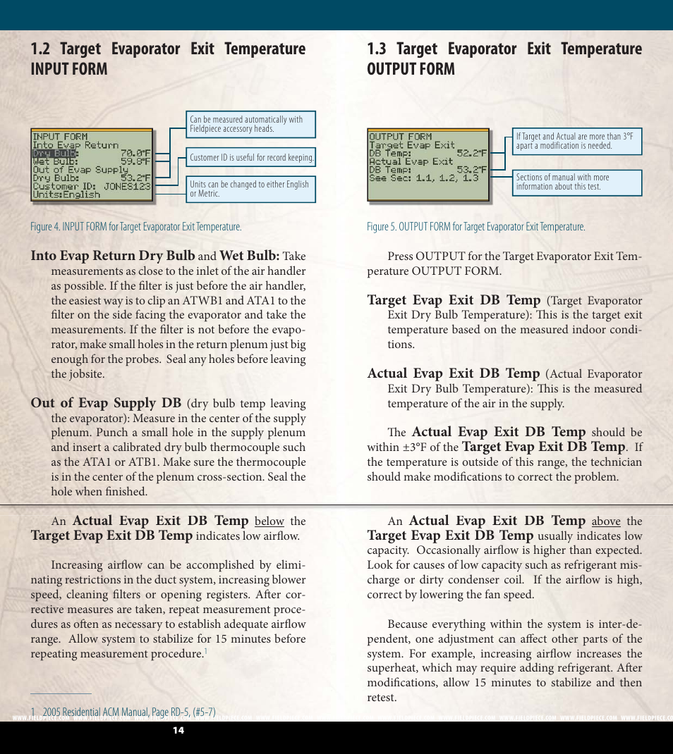 3 target evaporator exit temperature output form, 2 target evaporator exit temperature input form | Fieldpiece HG2 - HVAC Guide System Analyzer User Manual | Page 8 / 37