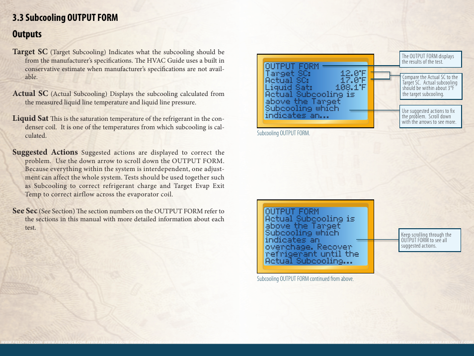 3 subcooling output form outputs | Fieldpiece HG3 - Wireless HVAC Guide System Analyzer User Manual | Page 17 / 38