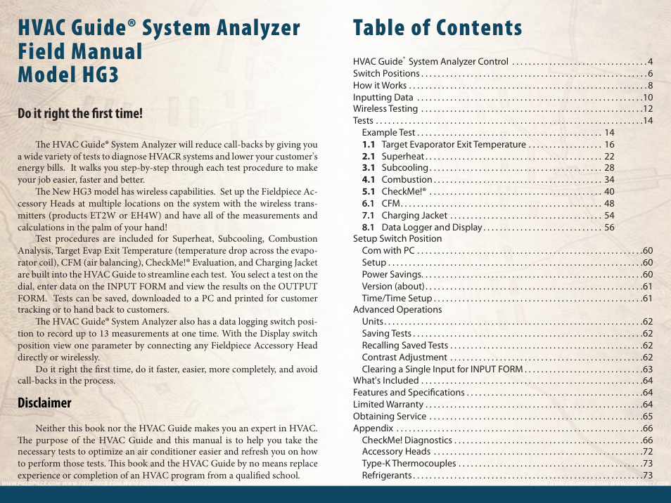 Fieldpiece HG3 - Wireless HVAC Guide System Analyzer User Manual | Page 2 / 38