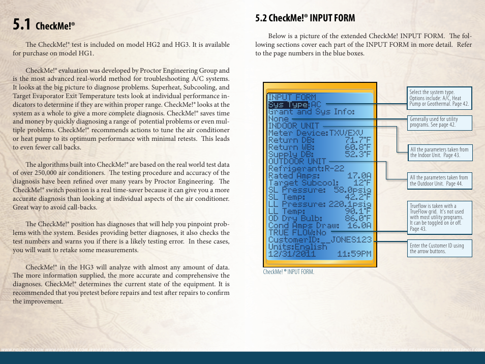 Checkme, 2 checkme!® input form | Fieldpiece HG3 - Wireless HVAC Guide System Analyzer User Manual | Page 21 / 38