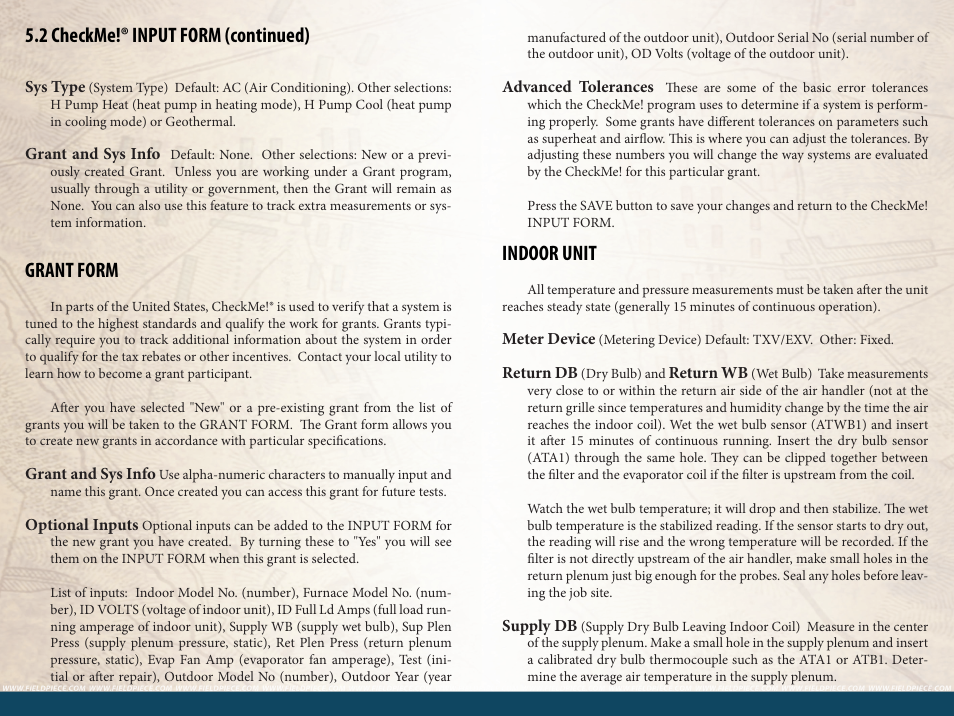2 checkme!® input form (continued), Grant form, Indoor unit | Fieldpiece HG3 - Wireless HVAC Guide System Analyzer User Manual | Page 22 / 38