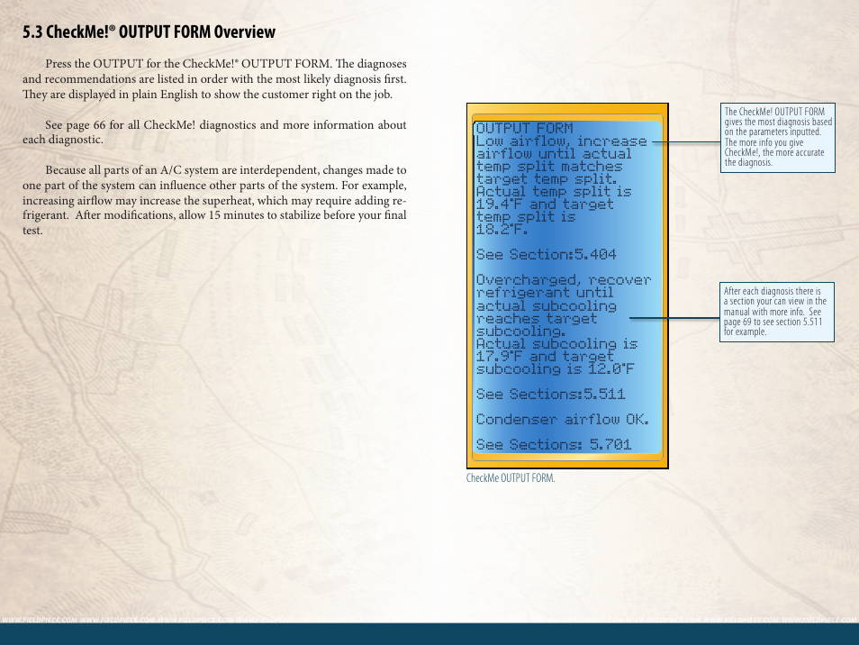 3 checkme!® output form overview | Fieldpiece HG3 - Wireless HVAC Guide System Analyzer User Manual | Page 24 / 38