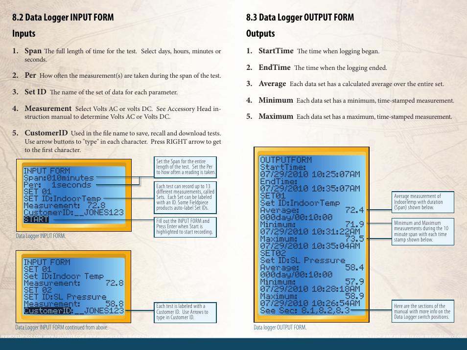 3 data logger output form outputs, 2 data logger input form inputs | Fieldpiece HG3 - Wireless HVAC Guide System Analyzer User Manual | Page 30 / 38