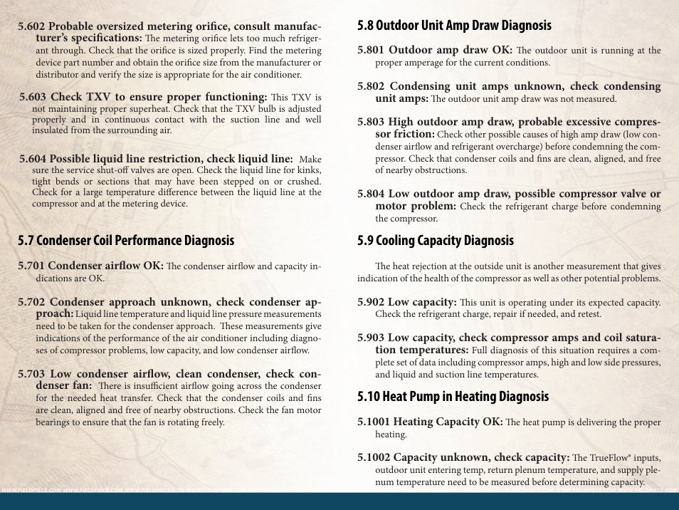 7 condenser coil performance diagnosis, 8 outdoor unit amp draw diagnosis, 9 cooling capacity diagnosis | 10 heat pump in heating diagnosis | Fieldpiece HG3 - Wireless HVAC Guide System Analyzer User Manual | Page 36 / 38