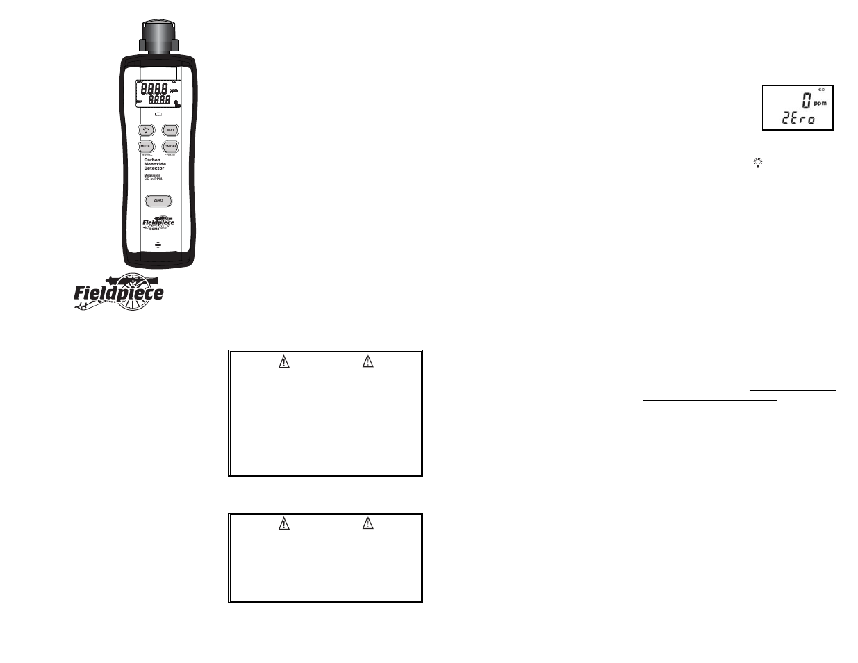 Fieldpiece SCM3 - Carbon Monoxide Detector User Manual | 2 pages