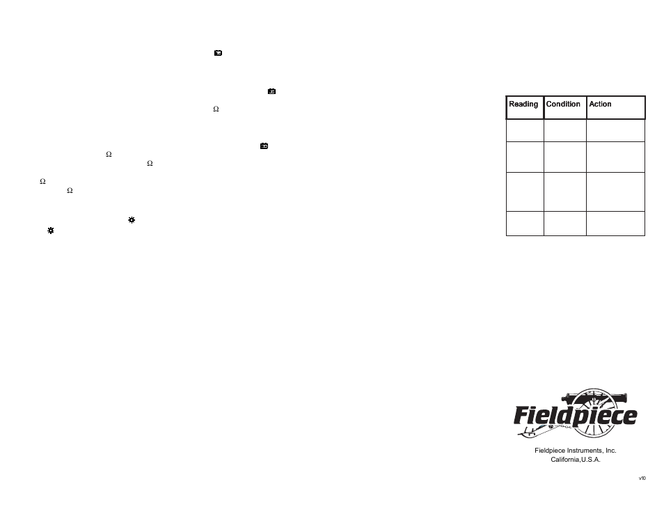 How to use, Range select, Display back-light switch ( ) | Battery test, The low battery indicator, Temperature effects, Refrigeration and a/c systems, Cleaning, Limited warranty, Service | Fieldpiece SMG5 - Digital Megohm Meter User Manual | Page 2 / 2