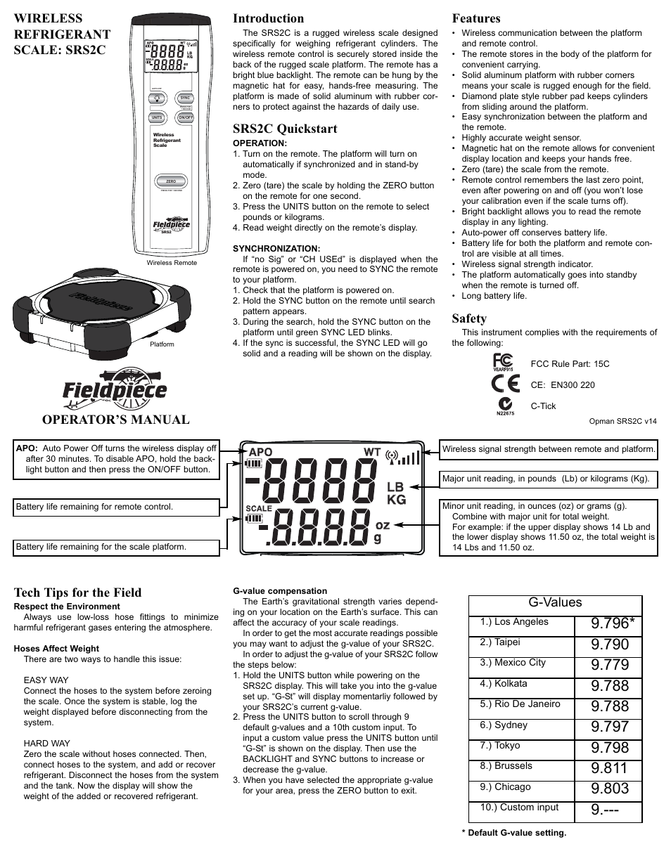 Fieldpiece SRS2C - Wireless Refrigerant Scale User Manual | 2 pages