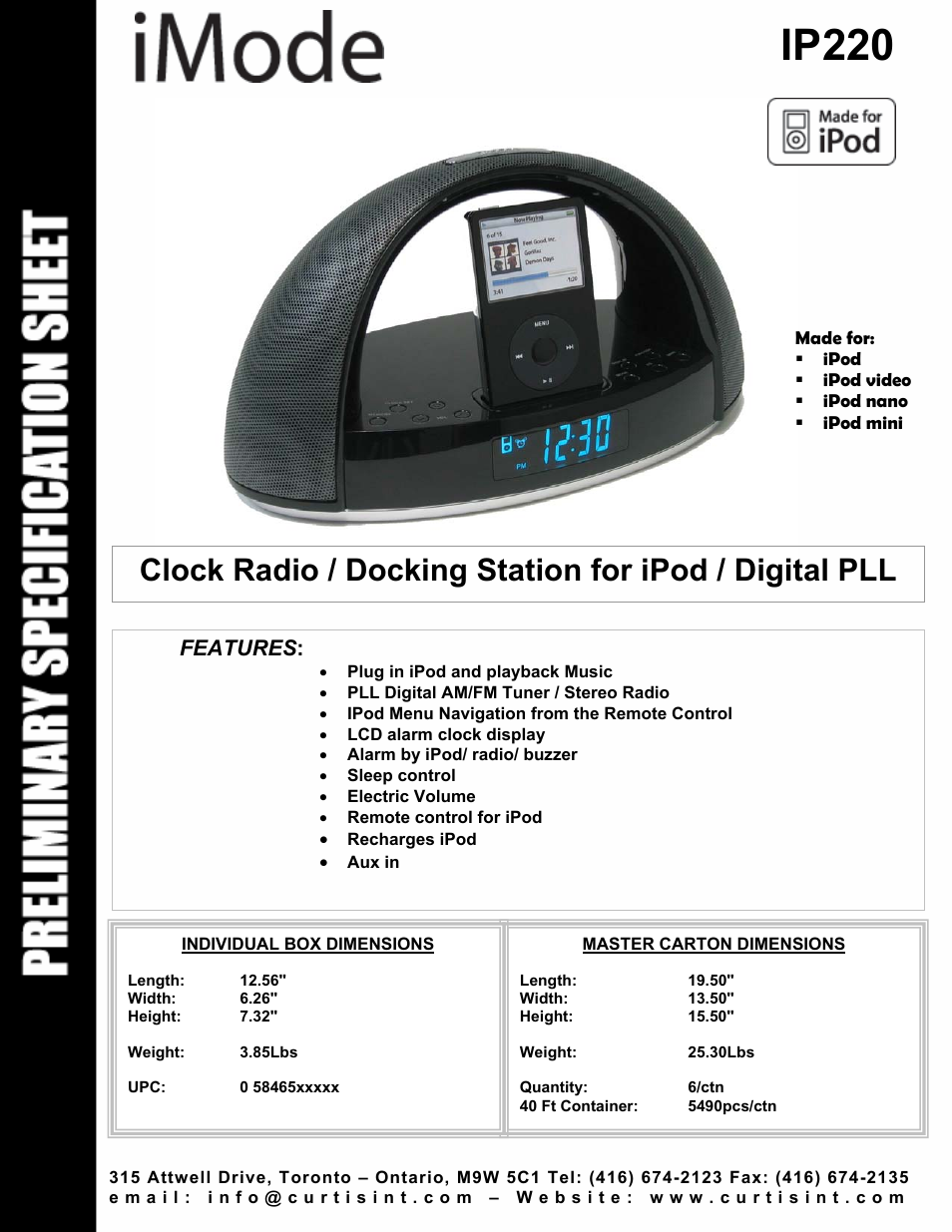 Curtis iMode IP220 User Manual | 1 page