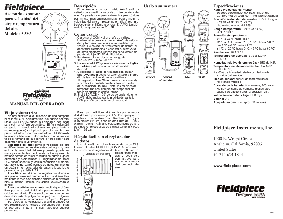 Fieldpiece AAV3 Accesorio expansor para velocidad del aire y temperatura del aire User Manual | 1 page