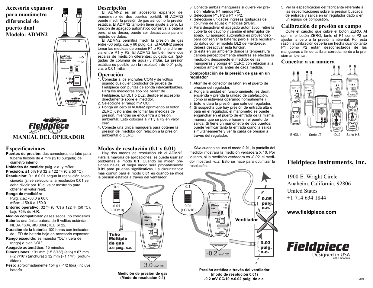 Fieldpiece ADMN2 Accesorio expansor para manómetro diferencial de puerto dual User Manual | 2 pages