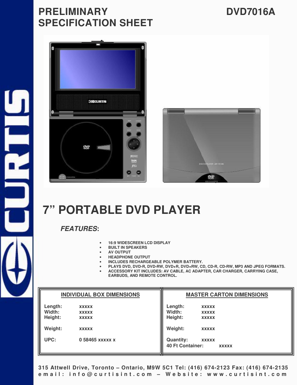 Curtis DVD7016A User Manual | 1 page