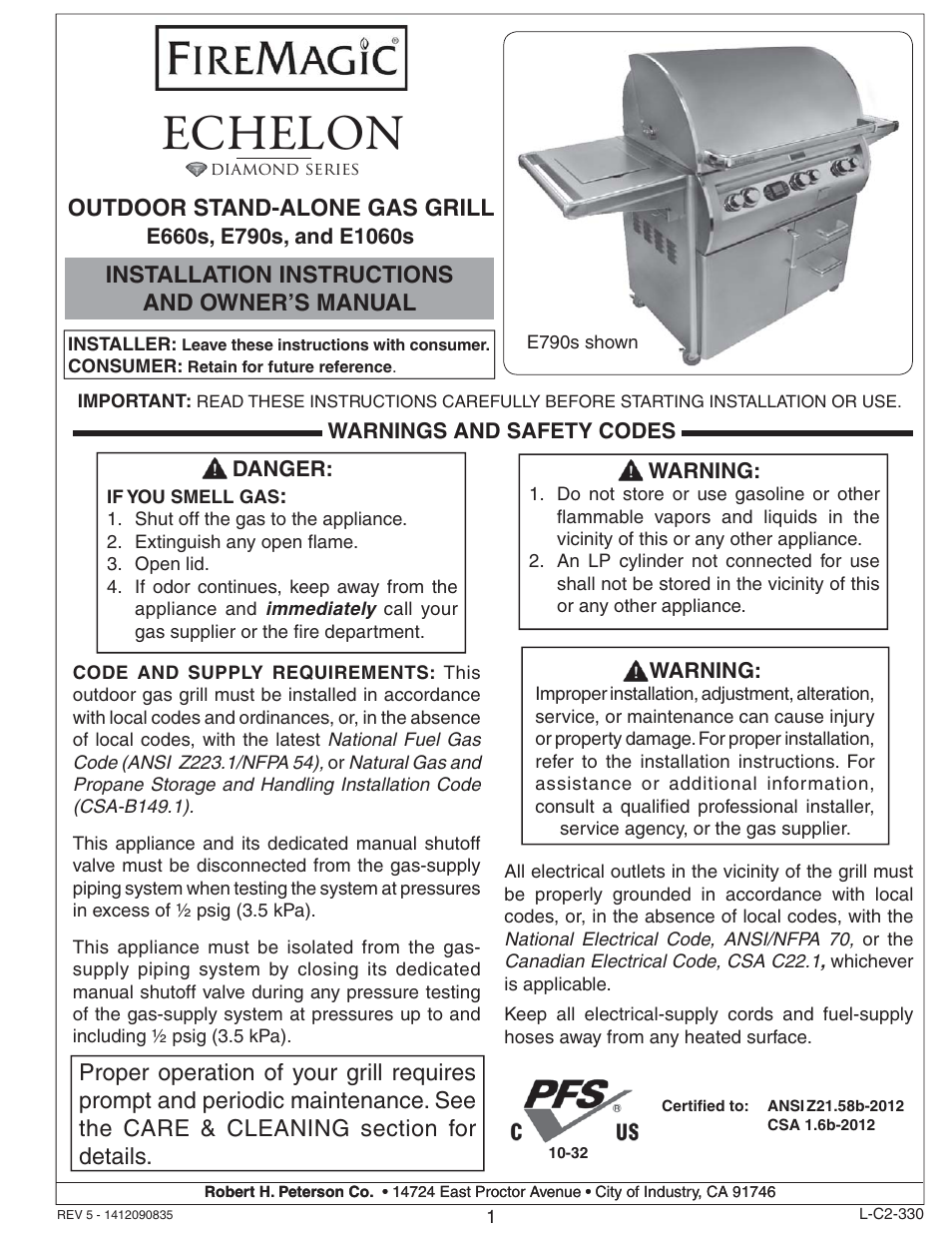 Fire Magic Echelon Diamond Stand Alone Grill User Manual | 48 pages