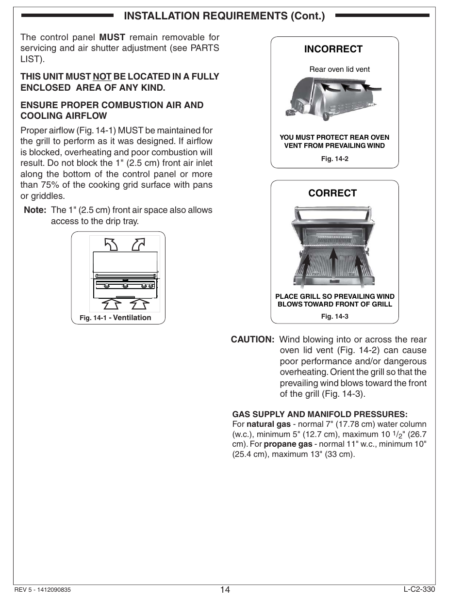 Installation requirements (cont.), Correct, Incorrect | Fire Magic Echelon Diamond Stand Alone Grill User Manual | Page 14 / 48