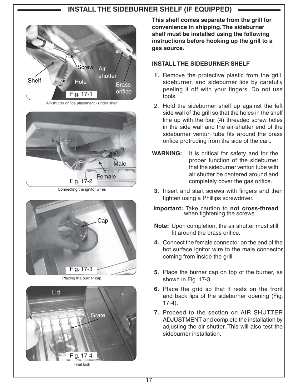 Install the sideburner shelf (if equipped) | Fire Magic Echelon Diamond Stand Alone Grill User Manual | Page 17 / 48