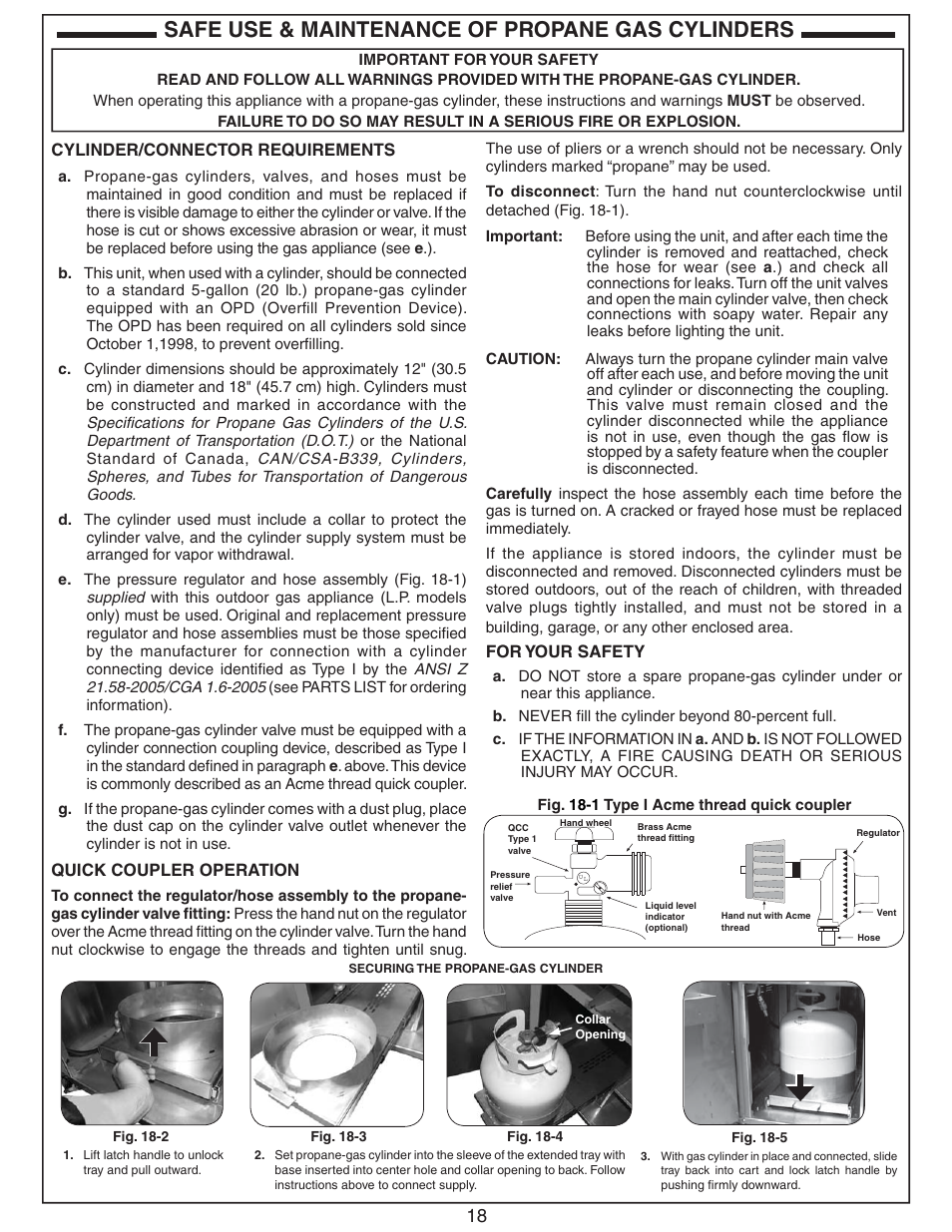 Safe use & maintenance of propane gas cylinders | Fire Magic Echelon Diamond Stand Alone Grill User Manual | Page 18 / 48