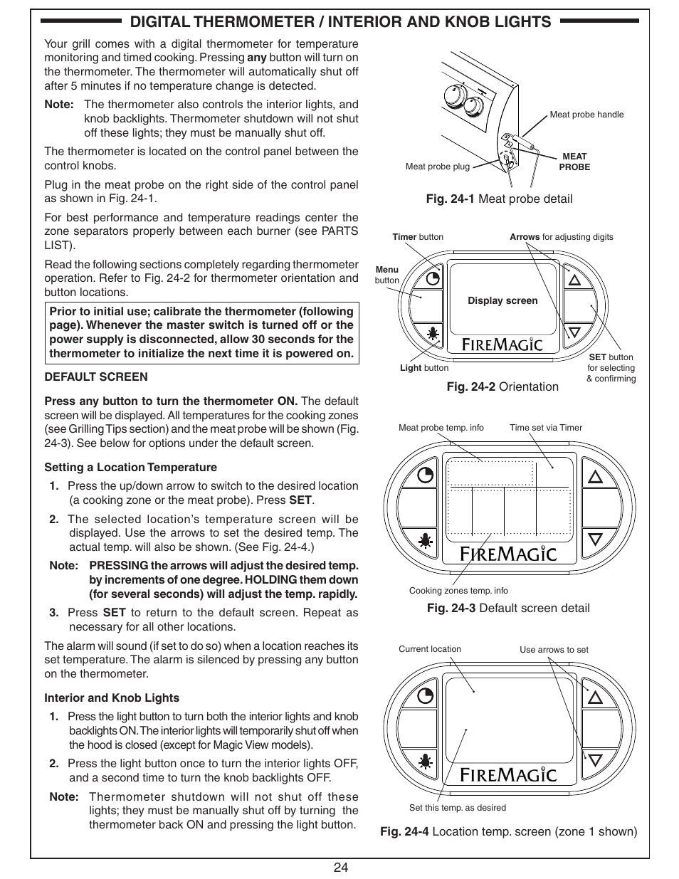 Zone 1, Digital thermometer / interior and knob lights | Fire Magic Echelon Diamond Stand Alone Grill User Manual | Page 24 / 48