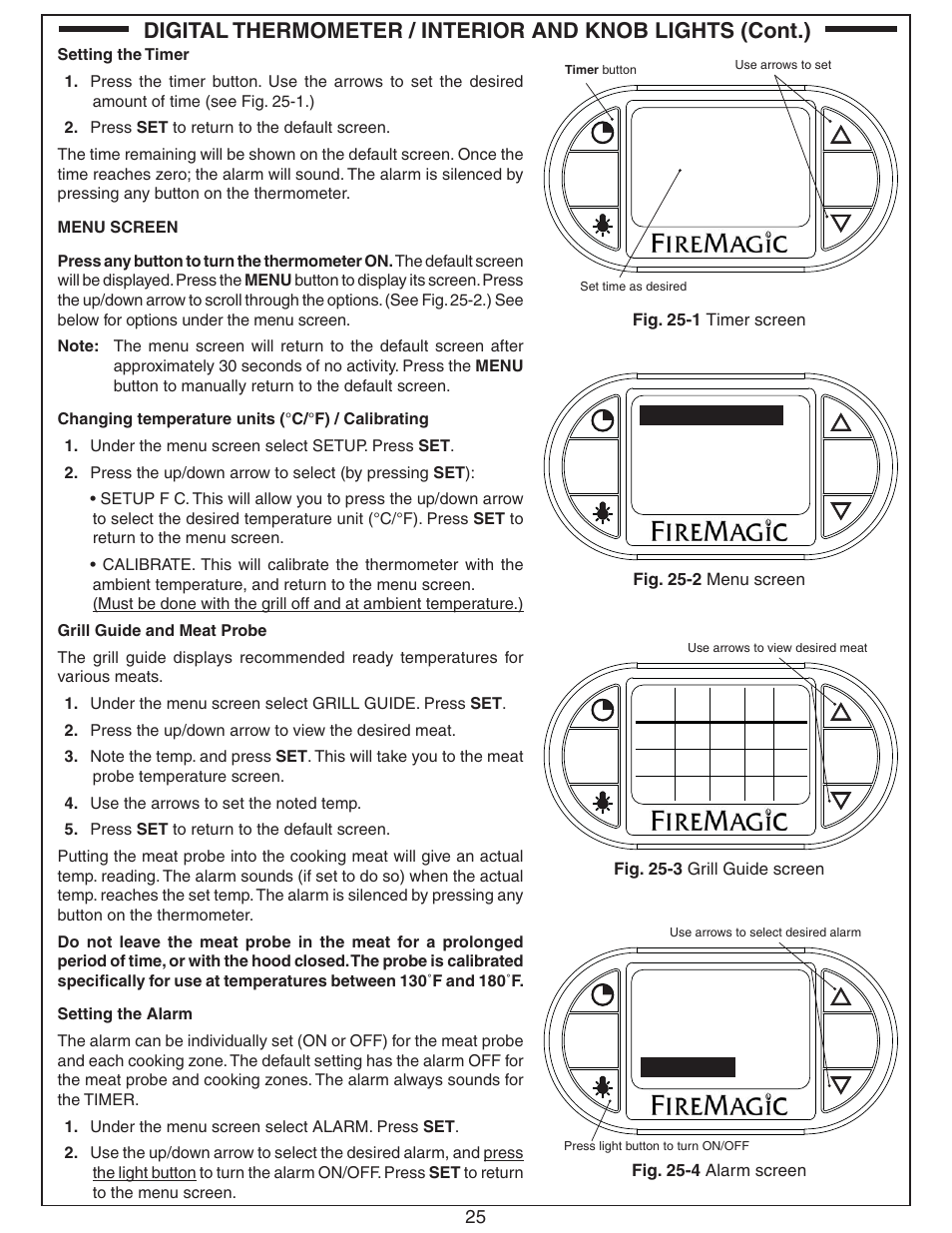 Timer, Setup grill guide alarm backlight, Off off off on zone 1 zone 2 zone 3 probe | Fire Magic Echelon Diamond Stand Alone Grill User Manual | Page 25 / 48