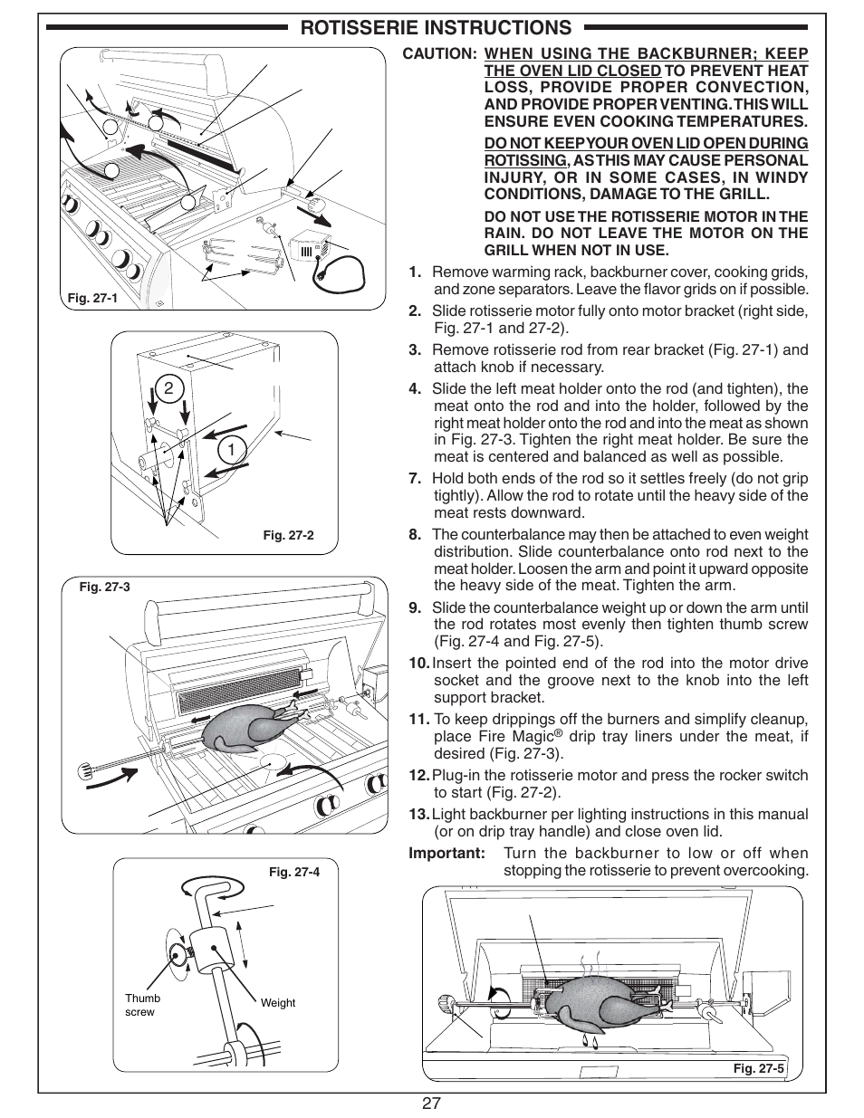 Rotisserie instructions | Fire Magic Echelon Diamond Stand Alone Grill User Manual | Page 27 / 48