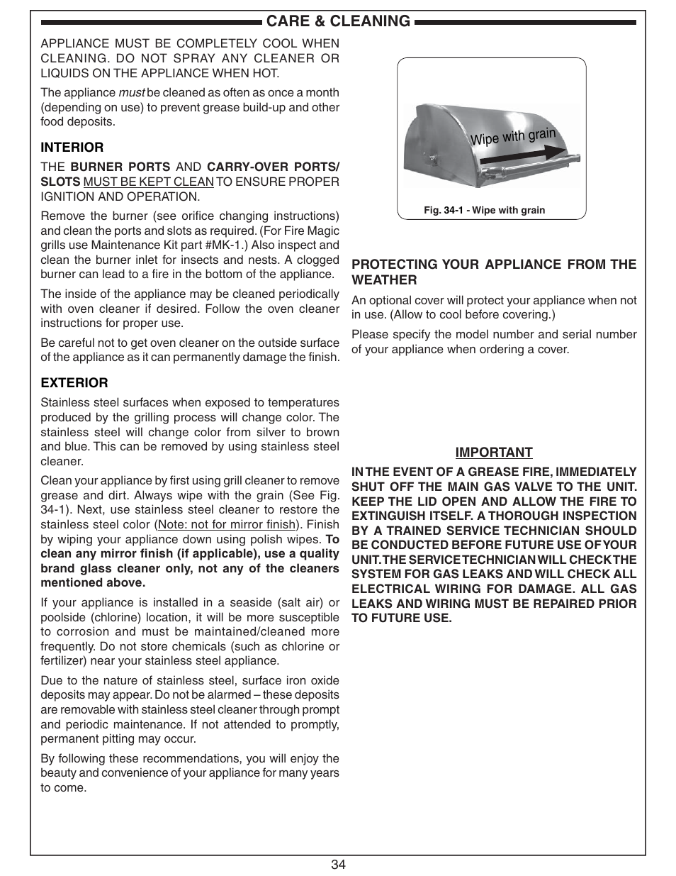 Care & cleaning | Fire Magic Echelon Diamond Stand Alone Grill User Manual | Page 34 / 48