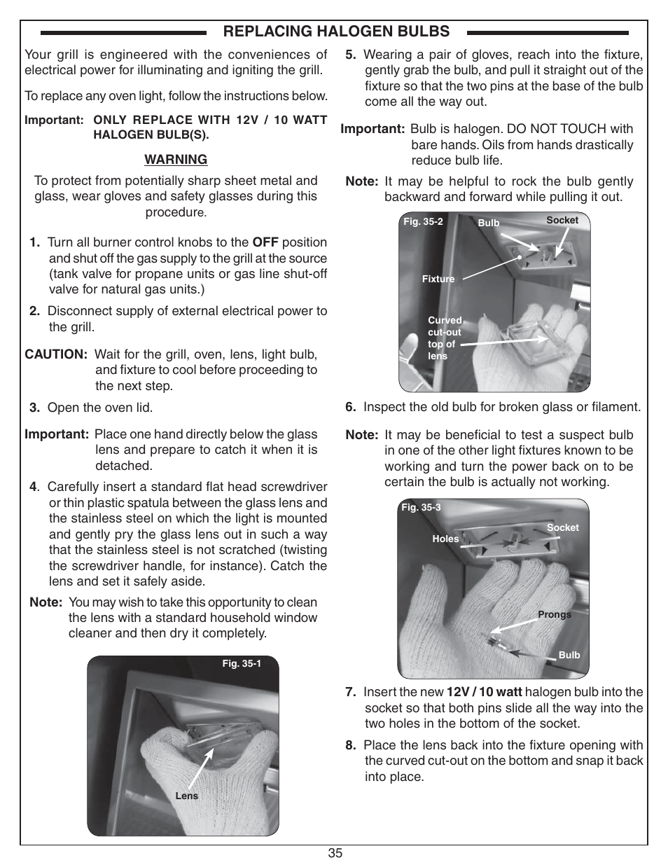Replacing halogen bulbs | Fire Magic Echelon Diamond Stand Alone Grill User Manual | Page 35 / 48