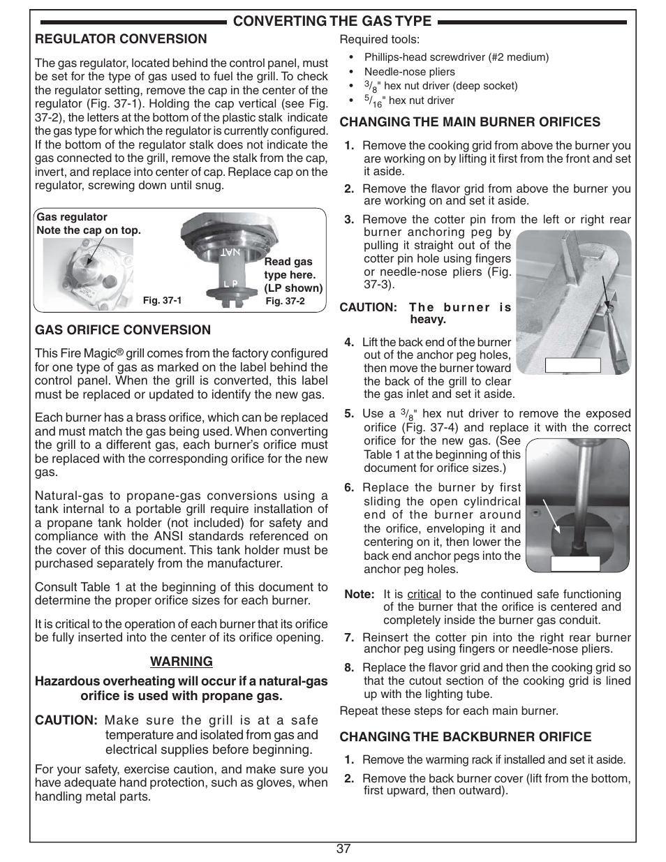 Converting the gas type | Fire Magic Echelon Diamond Stand Alone Grill User Manual | Page 37 / 48