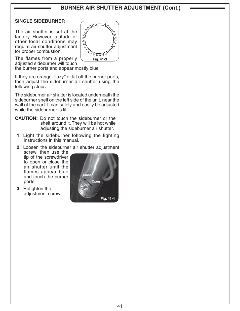 Burner air shutter adjustment (cont.) | Fire Magic Echelon Diamond Stand Alone Grill User Manual | Page 41 / 48