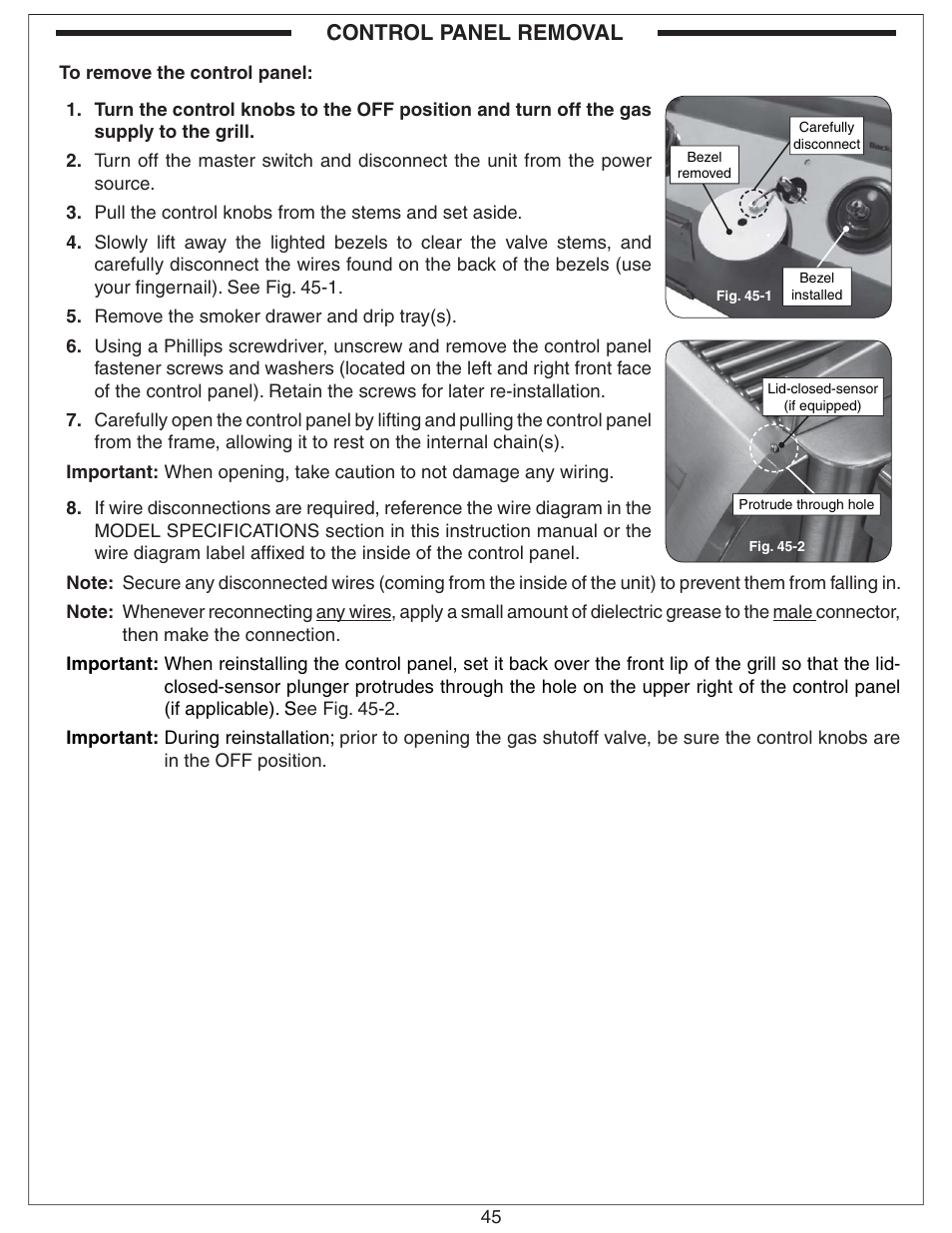 Control panel removal | Fire Magic Echelon Diamond Stand Alone Grill User Manual | Page 45 / 48