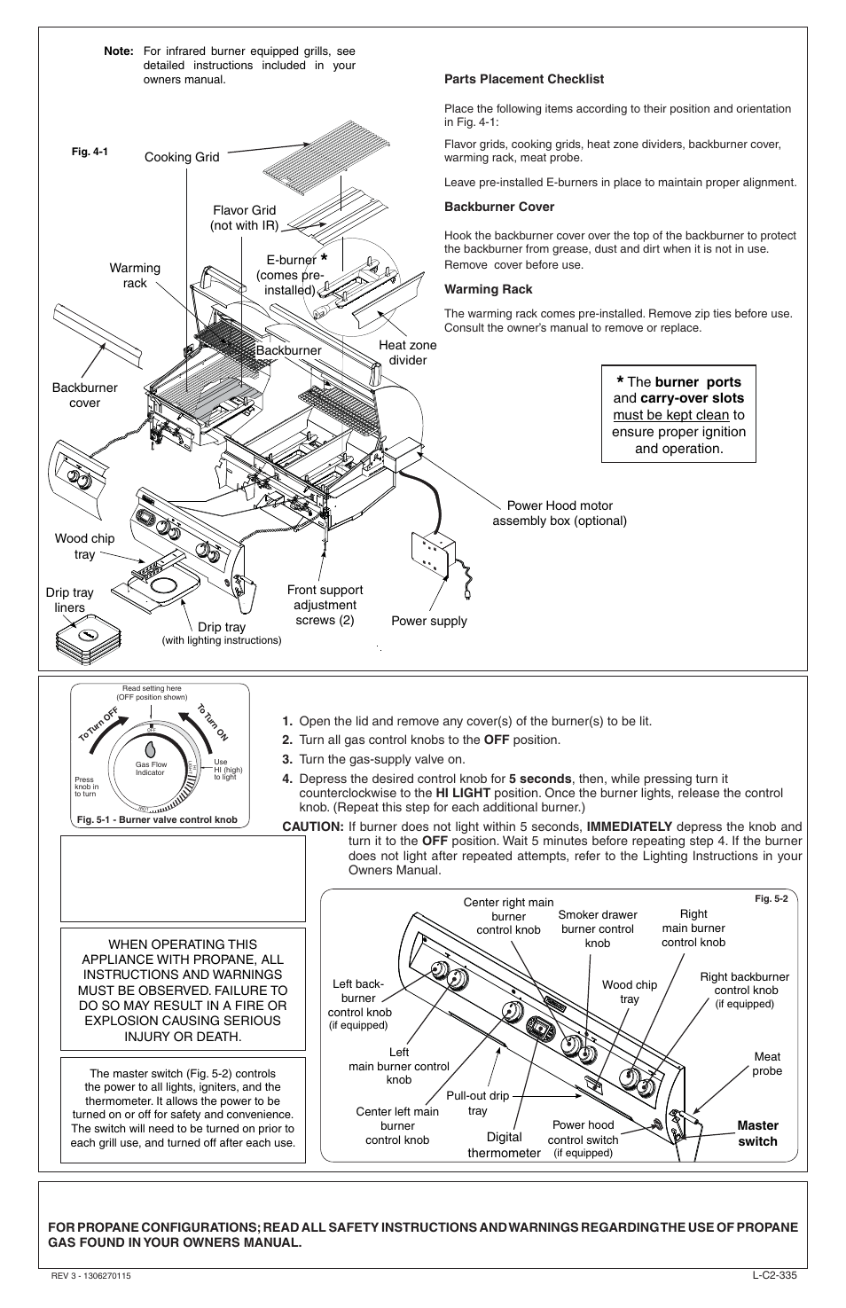 Test, Grill setup, Propane safety | Fire Magic Echelon Diamond Built-in Grill Quick Start Guide User Manual | Page 2 / 2