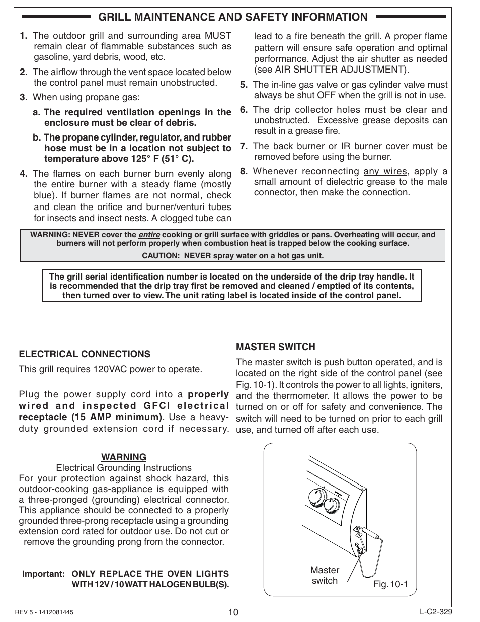 Grill maintenance and safety information | Fire Magic Echelon Diamond Built-In Grill User Manual | Page 10 / 40